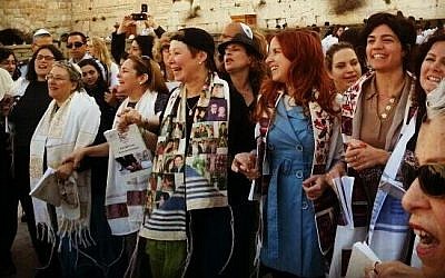 MKs Michal Rozin (center with hat), Stav Shaffir (in blue) and Tamar Zandberg with the Women of the Wall, at the Western Wall, on Tuesday March 12, 2013. (photo credit: via Stav Shaffir/Facebook)