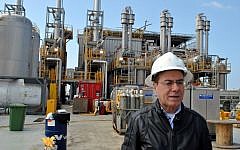 Energy and Water Minister Silvan Shalom visits a special processing plant off the coast of Ashdod in March, set to receive gas from the Tamar deposit for the first time in four years. (photo credit: Moshe Binyamin/Energy and Water Ministry)