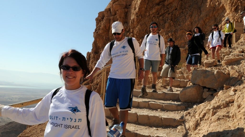 Illustrative photo of Birthright participants visiting Masada, summer 2012. (photo credit: Taglit-Birthright/JTA) Illustrative photo of Birthright participants visiting Masada, summer 2012. (photo credit: Taglit-Birthright/JTA)