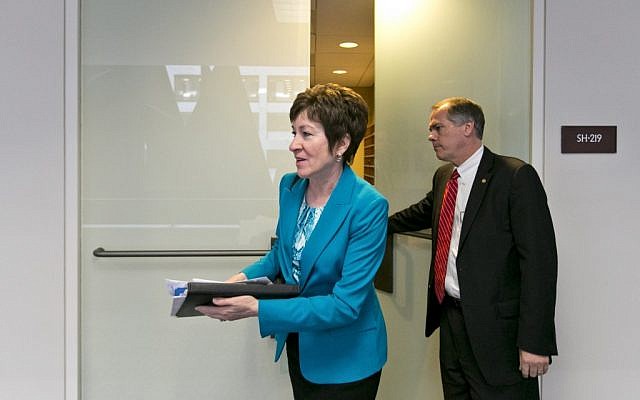 Sen. Susan Collins, R-Maine, a member of the Senate Intelligence Committee, leaves following a closed-door briefing by intelligence agencies on the Boston Marathon bombing, on Capitol Hill in Washington, Tuesday, April 23, 2013. (photo credit: AP/J. Scott Applewhite) Sen. Susan Collins, R-Maine, a member of the Senate Intelligence Committee, leaves following a closed-door briefing by intelligence agencies on the Boston Marathon bombing, on Capitol Hill in Washington, Tuesday, April 23, 2013. (photo credit: AP/J. Scott Applewhite)