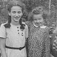 Irene Eber (on right) with best friend Toska (who was murdered in Holocaust) on left, and neighbor's child in the middle. In Mielec. (photo credit: courtesy)
