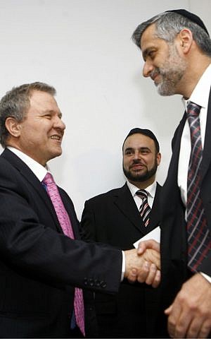 MK Meir Sheetrit with Shas leader Eli Yishai in 2009 (photo credir: Lior Mizrachi/Flash90