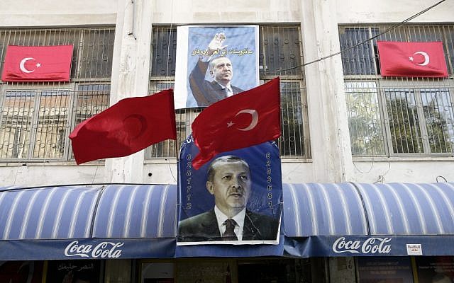 Turkish flags and a photo of the prime minister outside of an east Jerusalem restaurant (Photo credit: Uri Lenz/ Flash 90)