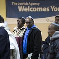 Ethiopian immigrants at an event marking the Sigd holiday in Mevaseret Zion, November 11, 2012. (photo credit: Yonatan Sindel/Flash90)
