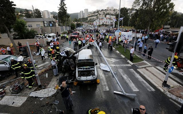 The scene of an April 2013 accident in Haifa (photo credit: Flash90)