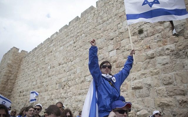 Jewish youth march near the old city in Jerusalem as part of the 'March of the Living', on Israel's 65th Independence Day, April 2013. (photo credit: Yonatan Sindel/Flash90) Jewish youth march near the old city in Jerusalem as part of the 'March of the Living', on Israel's 65th Independence Day, April 2013. (photo credit: Yonatan Sindel/Flash90)