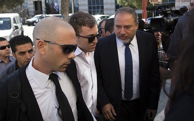 Former Foreign Minister Avigdor Liberman makes his way to Jerusalem Magistrate's Court on April 25 (photo credit: Yonatan Sindel/Flash90) Former Foreign Minister Avigdor Liberman makes his way to Jerusalem Magistrate's Court on April 25 (photo credit: Yonatan Sindel/Flash90)