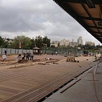A glimpse of the 3,000-square-meter deck that runs the length of the complex (photo credit: Jessica Steinberg/Times of Israel)
