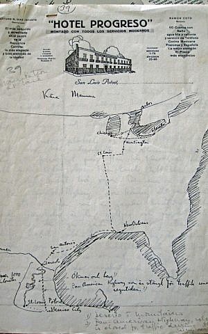 A sketch Wallenberg sent his mother, on hotel stationery, of his Mexico journey route. (photo credit: courtesy)