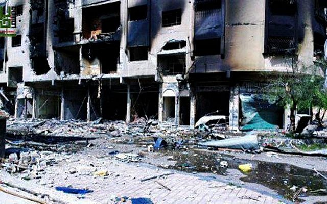 The aftermath of rocket attacks in Damascus, Syria, earlier this month (photo credit: AP/Local Council of Barzeh)