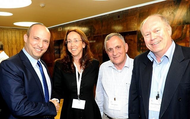 Economics Minister Naftali Bennett; IATI CEO Karin Mayer Rubinstein; Dr. Beeny Zeevi Co-Chairperson of the IATI; Yoav Chelouche, Co-Chairperson of the IATI (Photo credit: Courtesy) Economics Minister Naftali Bennett; IATI CEO Karin Mayer Rubinstein; Dr. Beeny Zeevi Co-Chairperson of the IATI; Yoav Chelouche, Co-Chairperson of the IATI (Photo credit: Courtesy)