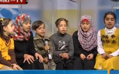 The grandchildren of late Hamas MP Umm Nidal sing the virtues of jihad and martyrdom on Hamas's Al-Aqsa TV. (Image capture from MEMRI TV video) The grandchildren of late Hamas MP Umm Nidal sing the virtues of jihad and martyrdom on Hamas's Al-Aqsa TV. (Image capture from MEMRI TV video)