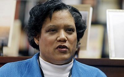Albany Public Schools Superintendent Marguerite Vanden Wyngaard speaks about a Nazi-themed assignment given to students during a news conference on Friday, April 12, 2013, in Albany, N.Y. (photo credit: AP/Mike Groll)