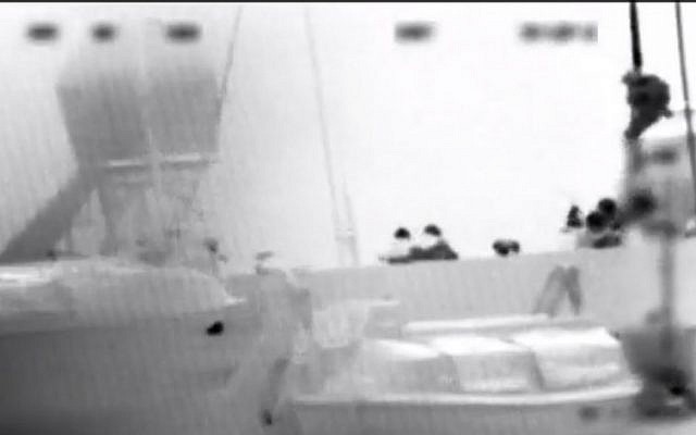 IDF commandos board the Mavi Marmara, 2010, to prevent it sailing to Gaza (photo credit: Youtube screen capture)