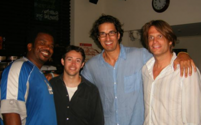 (From left) Comics Craig Robinson, Avi Liberman, Gary Gulman and Dwight Slade during the 2007 Comedy for Koby tour (Courtesy Avi Liberman)