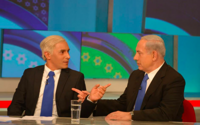 Mariano Edelman and his real-life counterpart Prime Minister Benjamin Netanyahu on 'Eretz Nehederet' (Courtesy Facebook page)