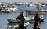 Illustrative: Hamas operatives patrol the port in Gaza city, June 12, 2008 (photo credit: Wissam Nassar/Flash90)