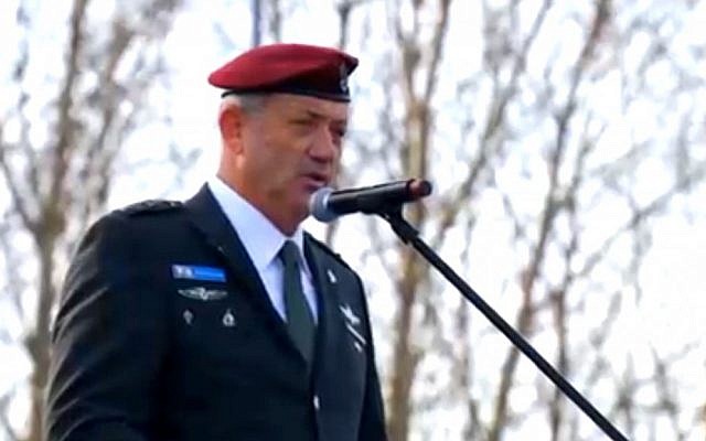 IDF Chief of Staff Benny Gantz addresses the March of the Living on Monday (photo credit: screen capture)