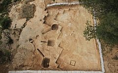 The newly discovered ritual bath, or mikveh, included three collecting basins carved into the roof (photo credit: Courtesy of the Israel Antiquities Authority)