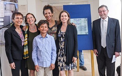 The Pearl family -- Judea (right), Michelle, Mariane, Adam, Tamara, and Ruth, at Wednesday's Herzliya ceremony. (photo credit: Yotam From)