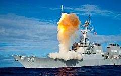 An SM-3 interceptor missile is fired from the USS Hopper, which is fitted with an Aegis early warning system (photo credit: CC BY US Missile Defense Agency, Flickr)