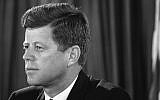 President John F. Kennedy addresses the nation from the Oval Office during the Berlin Crisis, on July 25, 1961 (photo credit: Cecil Stoughton, White House/John F. Kennedy Library/Flickr)