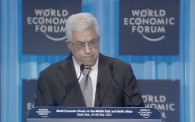 Palestinian Authority President Mahmoud Abbas speaks at the World Economic Forum in Jordan Sunday, May 26 (photo credit: courtesy) Palestinian Authority President Mahmoud Abbas speaks at the World Economic Forum in Jordan Sunday, May 26 (photo credit: courtesy)