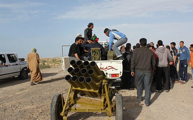 Illustrative photo of a Type 63 rocket launcher in use by Libyan rebels in 2011. (photo credit: CC BY-SA Al Jazeera English, Flickr)