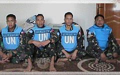 A photo of  Filipino UN peacekeepers kidnapped from their Golan outpost by the Yarmouk Martyrs Brigade in May 2013 (photo credit: Yarmouk Martyrs Brigade/Facebook)