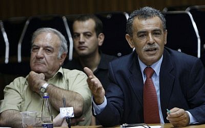 Former Balad MK Said Naffaa (left) with fellow party member Jamal Zahalka in the Knesset in 2009. (photo credit: Miriam Alster/Flash90)