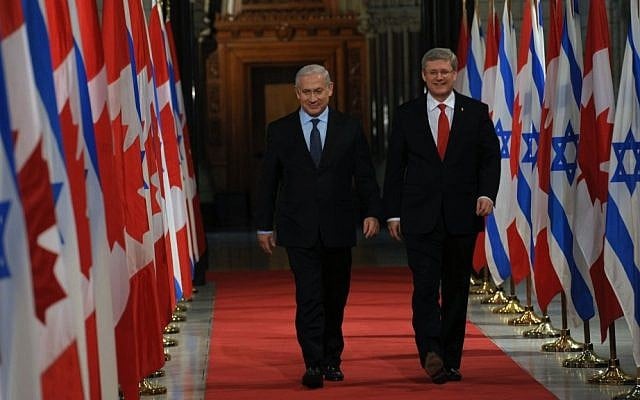 Prime Minister Benjamin Netanyahu with former Canadian Prime Minister Stephen Harper (right) in Ottawa, Canada, March 2, 2012 (photo credit: Amos Ben Gershom/GPO/Flash90) Prime Minister Benjamin Netanyahu with former Canadian Prime Minister Stephen Harper (right) in Ottawa, Canada, March 2, 2012 (photo credit: Amos Ben Gershom/GPO/Flash90)