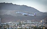 Illustrative. An airplane taking off from Eilat's airport, December 2012. (Moshe Shai/ Flash90/ File)