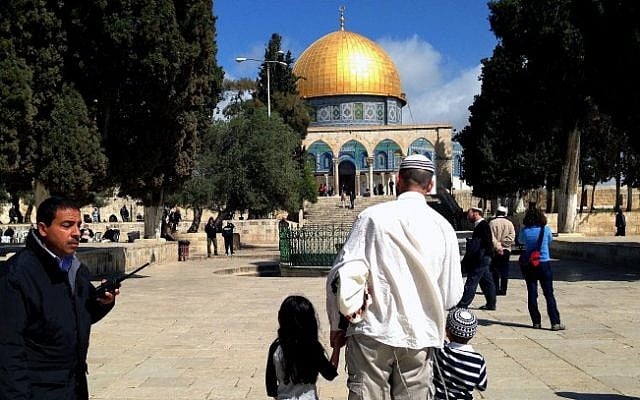 Religious Jews visiting the Temple Mount, March 27, 2013. (photo credit: Sliman Khader/Flash90)