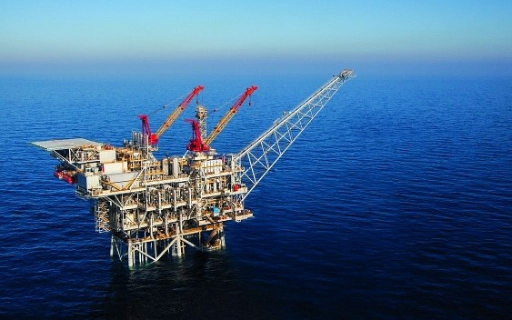 An aerial view of an Israeli offshore gas rig (Albatross Aerial photography/Noble Energy/Flash90/File)