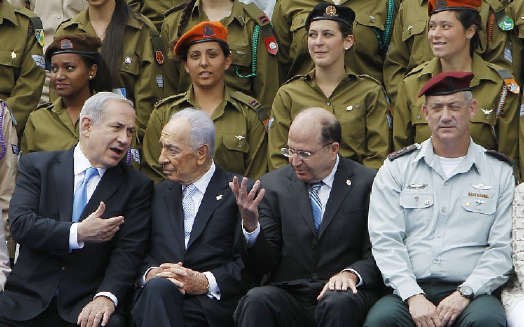 From left, Benjamin Netanyahu, Shimon Peres, Moshe Ya'alon and Benny Gantz at a ceremony in May. (photo credit: Miriam Alster/Flash90) From left, Benjamin Netanyahu, Shimon Peres, Moshe Ya'alon and Benny Gantz at a ceremony in May. (photo credit: Miriam Alster/Flash90)
