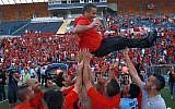 Hapoel Katamon supporters celebrate promotion to the second league Liga Leumit, May 3, 2013. (photo credit: Yossi Zamir/Flash 90)
