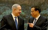 Prime Minister Benjamin Netanyahu (L) talks to Chinese Premier Li Keqiang at the Great Hall of the People in Beijing, on May 8, 2013. (photo credit: Avi Ohayon/GPO/Flash90)