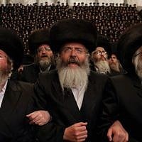 Tens of thousands of Ultra-Orthodox Jews from the Belz Hassidic dynasty attend the wedding ceremony of Rabbi Shalom Rokach, the grandson of the Belz Rabbi, to Hana Batya Pener on May 22, 2013.(Photo credit: Yaakov Naumi/Flash90)