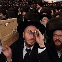 Tens of thousands of Ultra-Orthodox Jews from the Belz Hassidic dynasty attend the wedding ceremony of Rabbi Shalom Rokach, the grandson of the Belz Rabbi, to Hana Batya Pener on May 22, 2013.(Photo credit: Yaakov Naumi/Flash90)