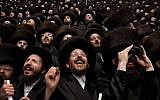Tens of thousands of ultra-Orthodox Jews from the Belz Hassidic dynasty attend the wedding ceremony of Rabbi Shalom Rokach, the grandson of the Belz Rabbi, to Hana Batya Pener in Jerusalem on May 22, 2013. (Yaakov Naumi/Flash90)