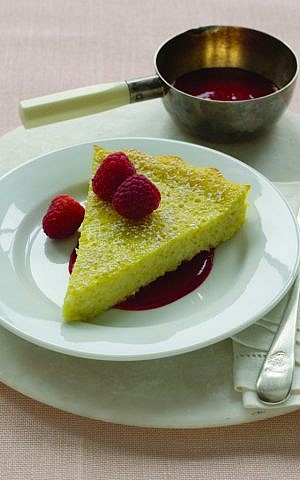 Ricotta Flan with Raspberry Sauce is a lighter alternative to the traditional Shavuot cheesecake. (photo credit: From 'Helen Nash's New Kosher Cuisine'/JTA)