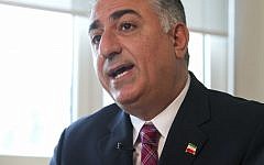 Reza Pahlavi, son of the toppled shah of Iran and spokesman of the Iranian National Council, speaks to the Associated Press in Paris, Thursday. (AP/Michel Euler)