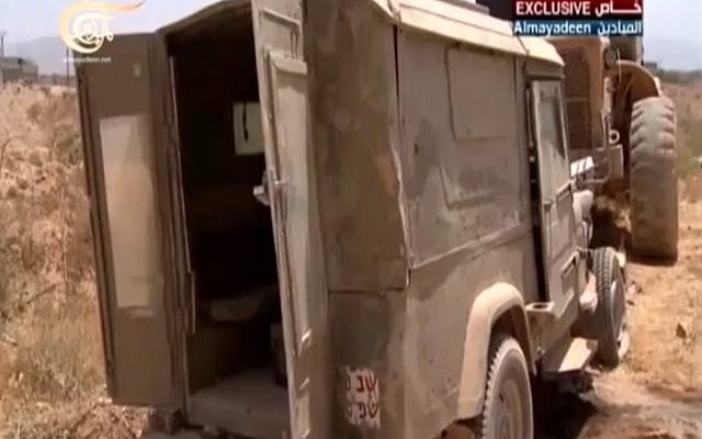 The jeep with IDF markings reportedly found during fighting in Qusair, Syria. (screenshot / al-Madayeen news channel) The jeep with IDF markings reportedly found during fighting in Qusair, Syria. (screenshot / al-Madayeen news channel)