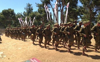 Ultra-Orthodox soldiers at their initiation ceremony, May 2013. (photo credit: Shevy Kass)