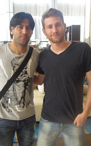 Israeli soccer players Sheran Yeini (right) and Elyaniv Barda (photo credit: Howard Blas/Times of Israel staff)