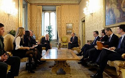 Shimon Peres meets with Enrico Letta and Italian leaders (photo credit: Kobi Gideon/GPO)