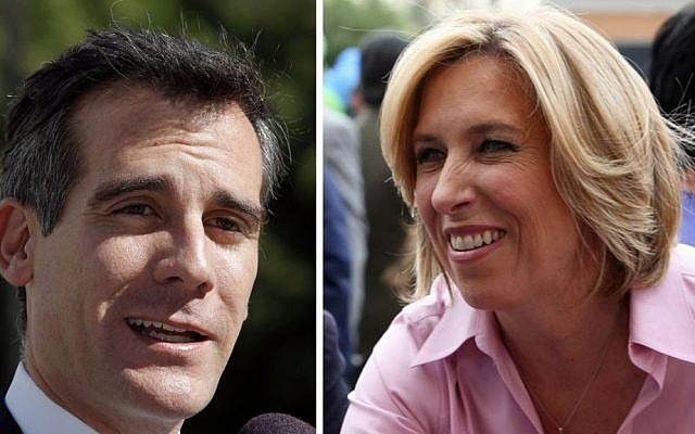 Combo picture of Eric Garcetti (left) and Wendy Greuel (photo credit: AP/File)