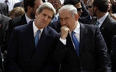 Prime Minister Benjamin Netanyahu, right, speaks with US Secretary of State John Kerry in Jerusalem in 2013. (photo credit: AP/Gali Tibbon)
