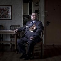 Soviet Jewish World War Two veteran Gregory Stinman, 87,Thursday, April 11, 2013. Stinman joined the Red Army in 1943 and served in the until he was wounded on January 23, 1945. (photo credit: AP/Oded Balilty)