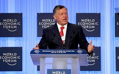 King Abdullah II of Jordan gives the opening speech at the World Economic Forum, held at the King Hussein Bin Talal Convention center in southern Jordan in May. (Photo credit: AP/Mohammad Hannon)